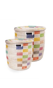 Set of 2 brightly colored seagrass <b>baskets</b> Handmade <b>Storage</b> <b>Basket</b> Wholesale eco-friendly Made in Vietnam - Product Image 4