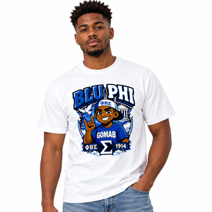 T-shirt graphique personnalisé bleu roi Phi Beta Sigma pour homme, manches courtes, col rond, 100 % coton, motif dessin animé, 1914, écologique - Product Image 1