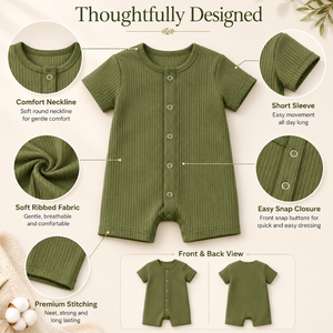 Combinaison à manches courtes pour bébé en coton 100% vert olive |   Combinaison bébé unisexe personnalisée avec logo, boutons-pression, tricotée, pour un usage quotidien - Product Image 3