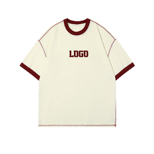 Custom <b>Logo</b> Heavyweight 260 GSM 100% Cotton Summer T-Shirts Contrast Trim Color Oversized Boxy Fit T-Shirts For Men's - Product Image 5