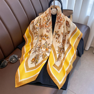 90*90cm Summer Thin Square Silk Scarf Women Party Floral Printed Breathable Quick Dry Luxury Beach <b>Shawl</b> <b>Wraps</b> Hijab Neckerchief - Product Image 3