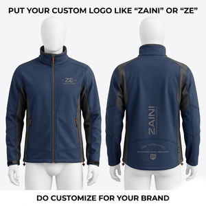 ZAINI Men's <b>Hooded</b> <b>Soft</b> <b>Shell</b> <b>Jacket</b> 220g Polyester Breathable Eco-Friendly Windproof Navy Black Panel - Product Image 1