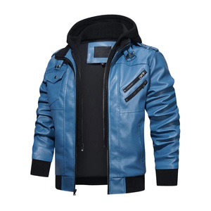 Wholesale Custom Hooded Zipper Leather Jacket For Men Winter Wear Casual Style Plus Size <b>Waterproof</b> <b>Warm</b> Comfortable High - Product Image 3