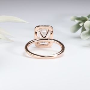 Anillo de compromiso de oro rosa con corte esmeralda, cultivado en laboratorio, clásico, con pavé, halo, solitario, banda de boda, joyería fina nupcial, regalo para mujer, fiesta - Product Image 2