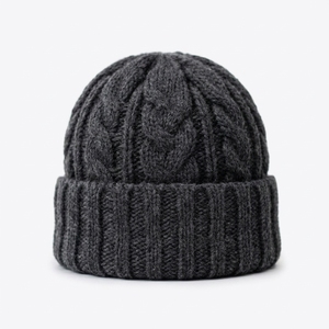 Bonnet en tricot torsadé gris anthracite avec revers, chaud pour l'hiver, avec logo brodé personnalisé - Product Image 2
