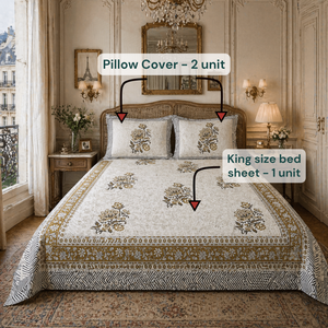 Jaipur Pigment Printed <b>Floral</b> 100% Cotton 200TC 3-Piece Flat <b>Bed</b> <b>Sheet</b> Set Durable Skin Friendly Non-Toxic Dye Eco-Friendly Home - Product Image 6