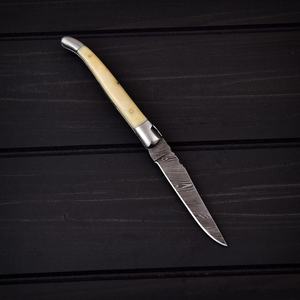 มีดพับเหล็กดามัสกัส ปลายแหลม ด้ามงาช้าง ใบมีดตรง หนา 0.6 มม. - Product Image 3