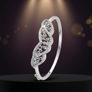 Elegant Brass White Gold Plated Cubic Zirconia Bangle <b>Bracelet</b> Luxury Filigree <b>Crystal</b> Kada Wedding Jewelry For Women - Product Image 1