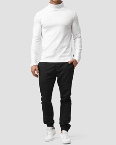 <b>Men's</b> <b>White</b> <b>Turtleneck</b> Pullover Slim Fit Fleece Knitted 100% Cotton Long Sleeve Comfortable Minimalist Winter Wear - Product Image 2
