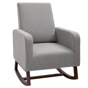 Poltrona a dondolo Accent Lounge con base in legno massello, in lino grigio, girevole, poltrona singola per balcone, stile relax - Product Image 1