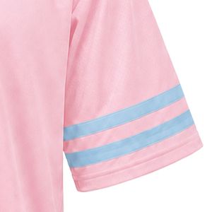 เสื้อเจอร์ซีย์กีฬาคอวีปักลาย JJ สีชมพูอ่อน แขนสั้น ลายทางสีน้ำเงิน เสื้อทีมกีฬาน้ำหนักเบา ชุดยูนิฟอร์มกีฬา - Product Image 4