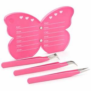 ชุดแหนบต่อขนตาสีชมพู ปลายหยัก ทำจากสแตนเลสอย่างดี สำหรับต่อขนตา - Product Image 3