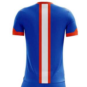 เสื้อฟุตบอลชายสีน้ำเงิน แขนสั้น คอวี ลายทาง ระบายอากาศได้ดี ผ้าโพลีเอสเตอร์ยืดได้สี่ทิศทาง ซับเหงื่อ - Product Image 6