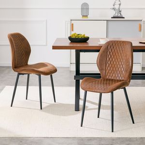 Set di 4 Sedie da Pranzo di Lusso Moderne in Tessuto Tecnologico Trapuntato Marrone con Gambe in Metallo Nero per Casa e Ristoranti - Product Image 3