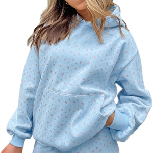 Sudadera con Capucha Oversize para Mujer al por Mayor OEM, Estampado Floral, Tejida, Manga Larga, Hombros Caídos, Bolsillos, Top Casual de Otoño - Product Image 5