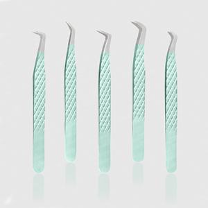 Pince à épiler pour extensions de cils, 5 pièces, 90 degrés, volume, poignée diamant, anti-magnétique, maintien solide, acier inoxydable, pointe fine - Product Image 1
