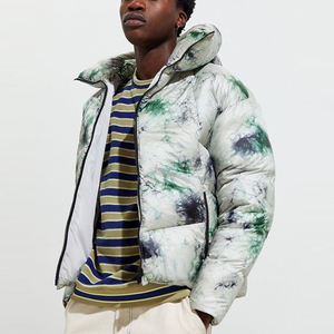 Men's Tie Dye Puffer Jacket Hooded Zipper Closure Windproof Winter Casual Thick Polyester <b>Coat</b> Regular Fit Custom Men's Jacket - Product Image 3