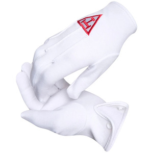 Gants en coton blancs, longueur poignet, avec logo rouge imprimé par transfert thermique, respirants, gants de cérémonie maçonniques - Product Image 1