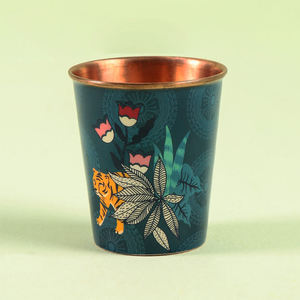 Vaso de Cobre con Diseño de Selva, Arte Botánico y Fauna Silvestre, Vaso Reutilizable de Primera Calidad, Regalo para el Bienestar - Product Image 1