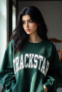 Womens Charcoal Grey Oversized <b>Mock</b> <b>Neck</b> Sweatshirt Trackstar Embroidery Heavyweight Fleece <b>Top</b> - Product Image 5
