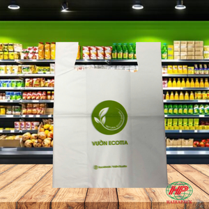 Sacs en polyéthylène HDPE biodégradables à soufflets latéraux imprimés avec logo personnalisé, emballage jetable, imperméable, résistant, avec poignée gilet, fournisseur OEM - Product Image 1