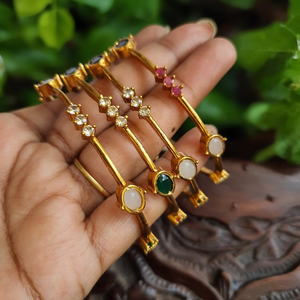 Gold Plated Navarathna Oval Bangles with Zircon and Pearl-Ethnic Trendy Bracelet - Product Image 3