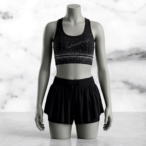 Ensembles soutien-gorge et jupe courte de cheerleading personnalisés avec strass, hauts courts entièrement ornés de strass pour femmes, jeunes filles, tenue d'entraînement de cheerleading - Product Image 1