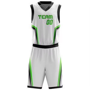 Conjunto de camiseta de baloncesto para equipo, camisetas sin mangas con cuello en V y estampado sublimado, unisex para adultos, blanco, negro, verde - Product Image 1