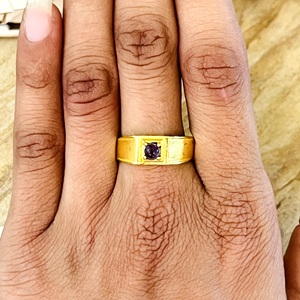 Modern Style Minimal Gemstone <b>Ring</b> Minimalist Brass <b>Rings</b> <b>Men</b> 18k Gold Plated Geometric Band Simple Solitaire Wholesale/OEM/ODM - Product Image 3