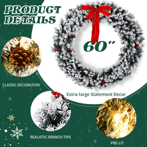 Ghirlanda Natalizia Pre-Illuminata da 60 Pollici con Effetto Neve, Ghirlanda Artificiale con 220 Luci Bianco Caldo e 600 Punte in PVC per Decorazioni Natalizie da Interno Fai-da-Te - Product Image 3