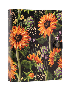Diario de tapa dura floral hecho a mano, cuaderno con cubierta de cuero negro y patrón de girasol, con encuadernación de cuero y correa. - Product Image 3