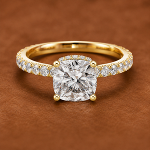 Bague de Mariage de Luxe en Or 14K 18K avec Diamant de Laboratoire Taille Coussin, Double Halo Caché et Pavé, 2.10Ct Certifié IGI DEF VVS, ODM - Product Image 1