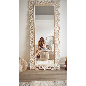 Ornate Shabby Chic Wooden <b>Wall</b> <b>Mirror</b> <b>Rectangular</b> Handmade Decorative Frame Floral Scroll Carving Home Use - Product Image 3