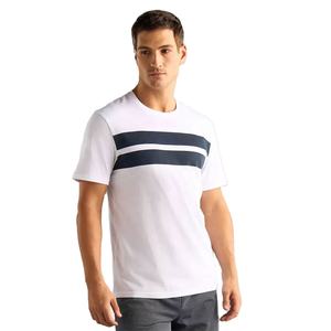 Moderno para hombre de poliéster/mezcla de algodón de talla grande impreso ajuste relajado salón doble conjunto blanco cuello camiseta azul marino raya + Pantalones cortos grises verano - Product Image 2