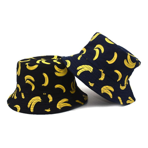 Banana Print <b>Leaf</b> Pattern Cycling Bucket Hat Black Yellow Unisex Casual Spring Summer Adult 56-58CM Cotton Linen - Product Image 4