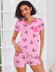 Unisex Solid <b>Butterfly</b> Print 2-Piece Shorts Set O-Neck Short Sleeve Regular Fit Casual Summer Outfit with Pocket Stretch - Product Image 5