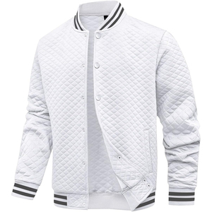 <b>Men's</b> Navy Blue Varsity <b>Jacket</b> Solid Color Button Closure Turn-down Collar Casual Style Autumn Wear Regular Fit - Product Image 4
