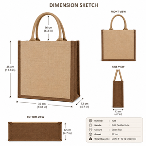 Sac de courses en jute avec poignée de longueur moyenne, option logo personnalisé, couleur marron naturel, pour les courses et les cadeaux - Product Image 2