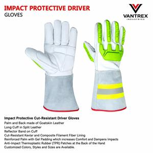 2026 Wholesale Long Cuff Impact Protective Cut Resistant Anti-Impact TPR Silicone-free <b>Driver</b> Safety Goatskin Leather <b>Gloves</b> - Product Image 4