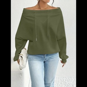 Pull ample à col bateau pour femme, idéal pour la mode décontractée d'hiver, sweat-shirt doux en polaire à épaules dénudées pour femme - Product Image 5