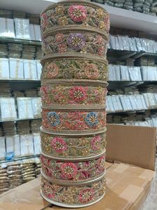 Premium 3D Floral Embroidery <b>Lace</b> with Hand-Applied Beads and Multi-Color Flower Work Textile Trim for Bridal Wear and Decoratio - Product Image 1