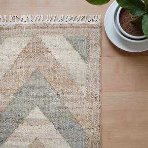 Tapis en jute abstrait moderne fait main, tissage plat en fibres naturelles, écologique, pour salon - Product Image 3