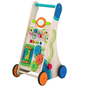 Marche-bébé en bois moderne et élégant avec labyrinthe de perles, miroir et roues à engrenages colorées. Disponible aux prix de gros. - Product Image 1