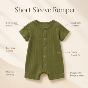 Combinaison à manches courtes pour bébé en coton 100% vert olive |   Combinaison bébé unisexe personnalisée avec logo, boutons-pression, tricotée, pour un usage quotidien - Product Image 5