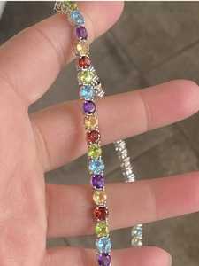 Multi Stone 4mm <b>Tennis</b> <b>Necklace</b> 16 Inch Multicolor Gemstone 925 <b>Sterling</b> <b>Silver</b> 18K Gold Plated Trendy Certified Elegant - Product Image 5