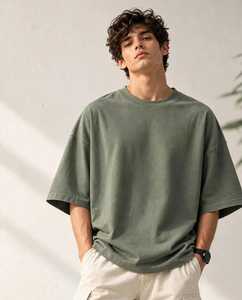 ONETEN APPARELS Men's Oversized Cotton <b>T</b>-<b>Shirt</b> Short Sleeve Crew Neck <b>Olive</b> <b>Green</b> Letter Print - Product Image 4