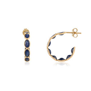 Pendientes de Aro en Forma de C de Oro Amarillo de 18K con Zafiro Azul Auténtico, Ligeros para Uso Diario, Joyería Personalizada al por Mayor - Product Image 3