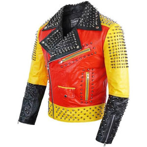 Chaqueta de Cuero Genuino Multicolor para Hombre, Estilo Gótico, Rockero, Punk, Motero, con Tachuelas, 2026 - Product Image 3