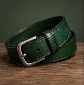 Ceinture en cuir véritable bleu marine avec boucle ardillon rectangulaire argentée, formelle et durable pour homme - Product Image 5