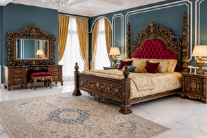 Ensemble de meubles de chambre à coucher Royal Regency faits à la main, ensemble de lit en bois brun personnalisé, lits king size élégants sculptés à la main, Nouvelle-Zélande - Product Image 4